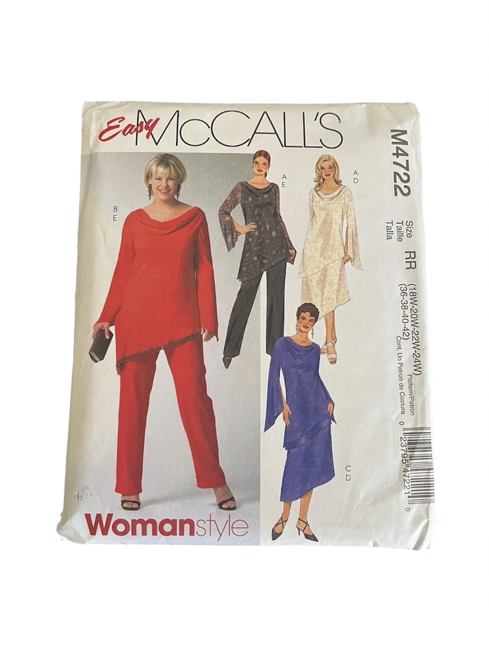 Easy McCall’s Sewing Pattern M4722 Size RR 18W - 24W Tunic Skirt Pants 2004